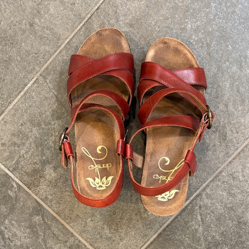 Dansko Women's Red Leather Multi-Strap Buckle Sandals